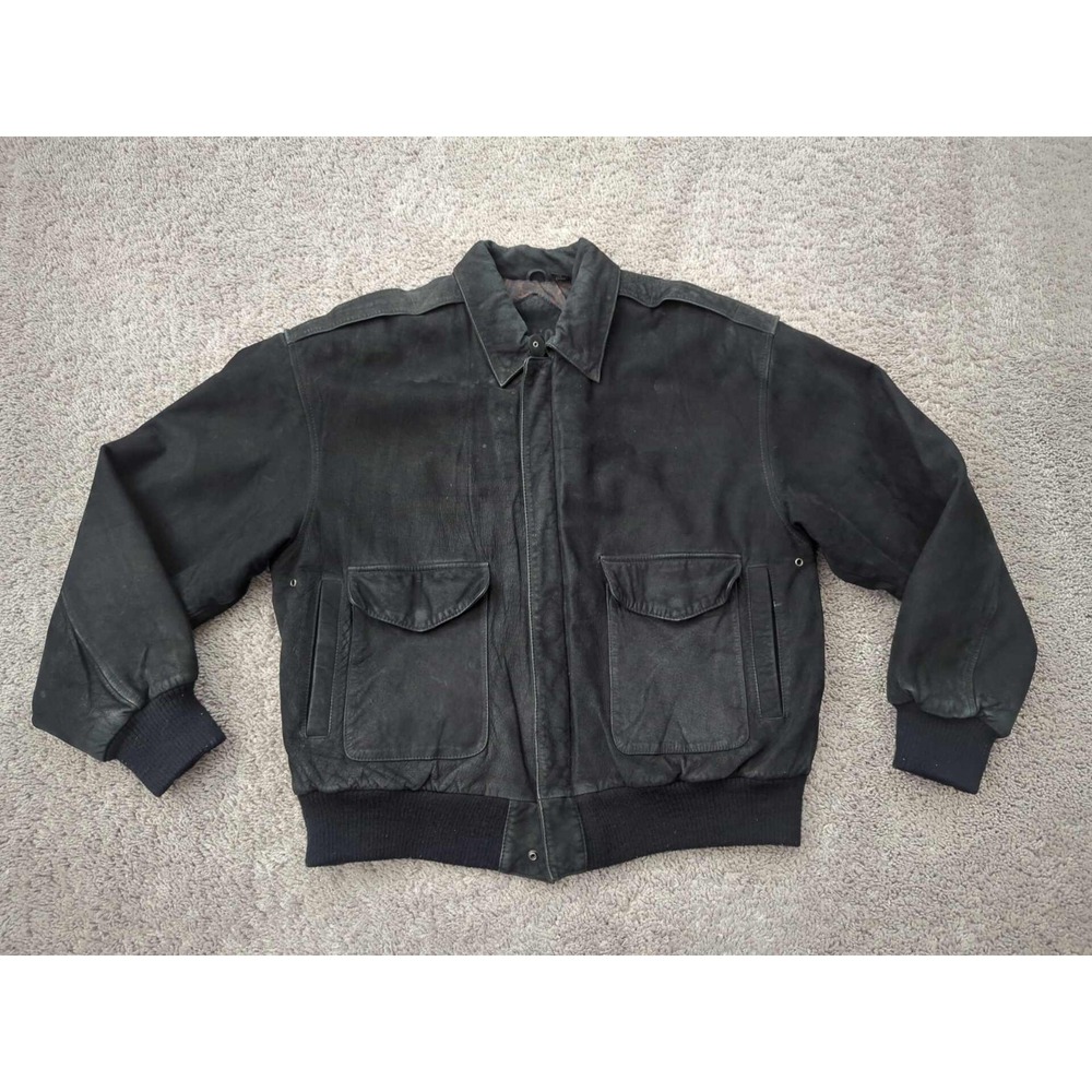 Gitano Bomber Jacket Mens M Black Leather Full Zip Lined Classic 90s